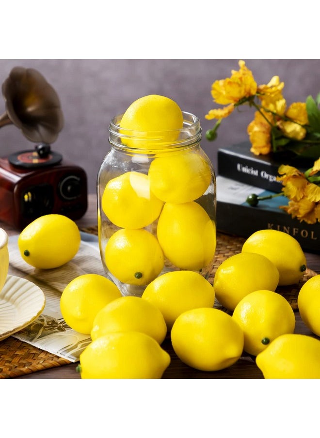 100 Pcs Fake Lemons 3.1 X 2.1 Inch Fake Fruit Faux Yellow Lemon Decor Lifelike Simulation Artificial Lemons For Party Table Summer Kitchen Vase Filler Wreath Garland Photography Prop Decoration