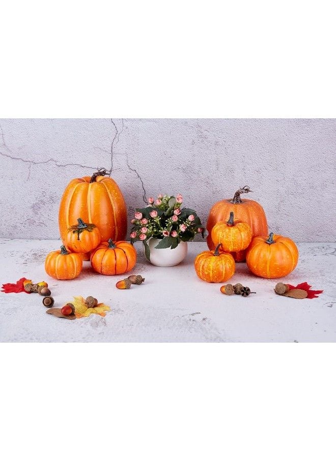 8 Pcs Assorted Sizes Harvest Orange Artificial Pumpkins For Fall Halloween Thanksgiving Decorating Embellishing And Displaying