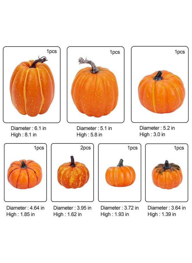 8 Pcs Assorted Sizes Harvest Orange Artificial Pumpkins For Fall Halloween Thanksgiving Decorating Embellishing And Displaying