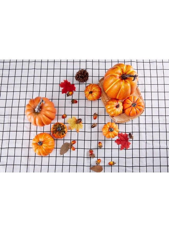 8 Pcs Assorted Sizes Harvest Orange Artificial Pumpkins For Fall Halloween Thanksgiving Decorating Embellishing And Displaying