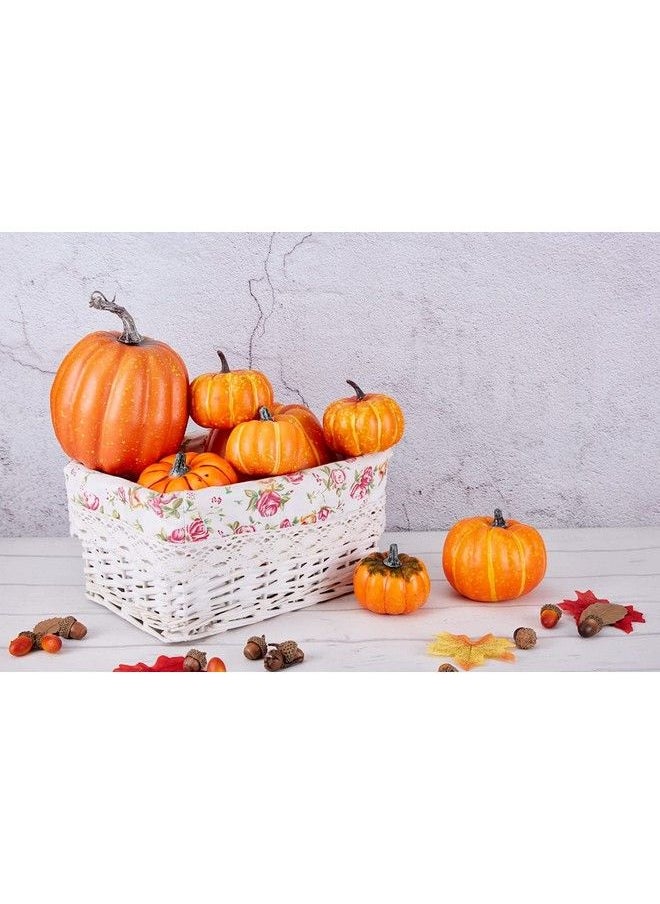 8 Pcs Assorted Sizes Harvest Orange Artificial Pumpkins For Fall Halloween Thanksgiving Decorating Embellishing And Displaying