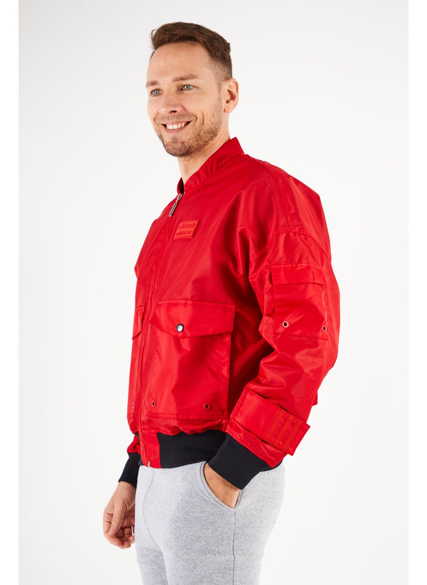Men Sportswear Fit Brand Logo Bomber Jacket, Red