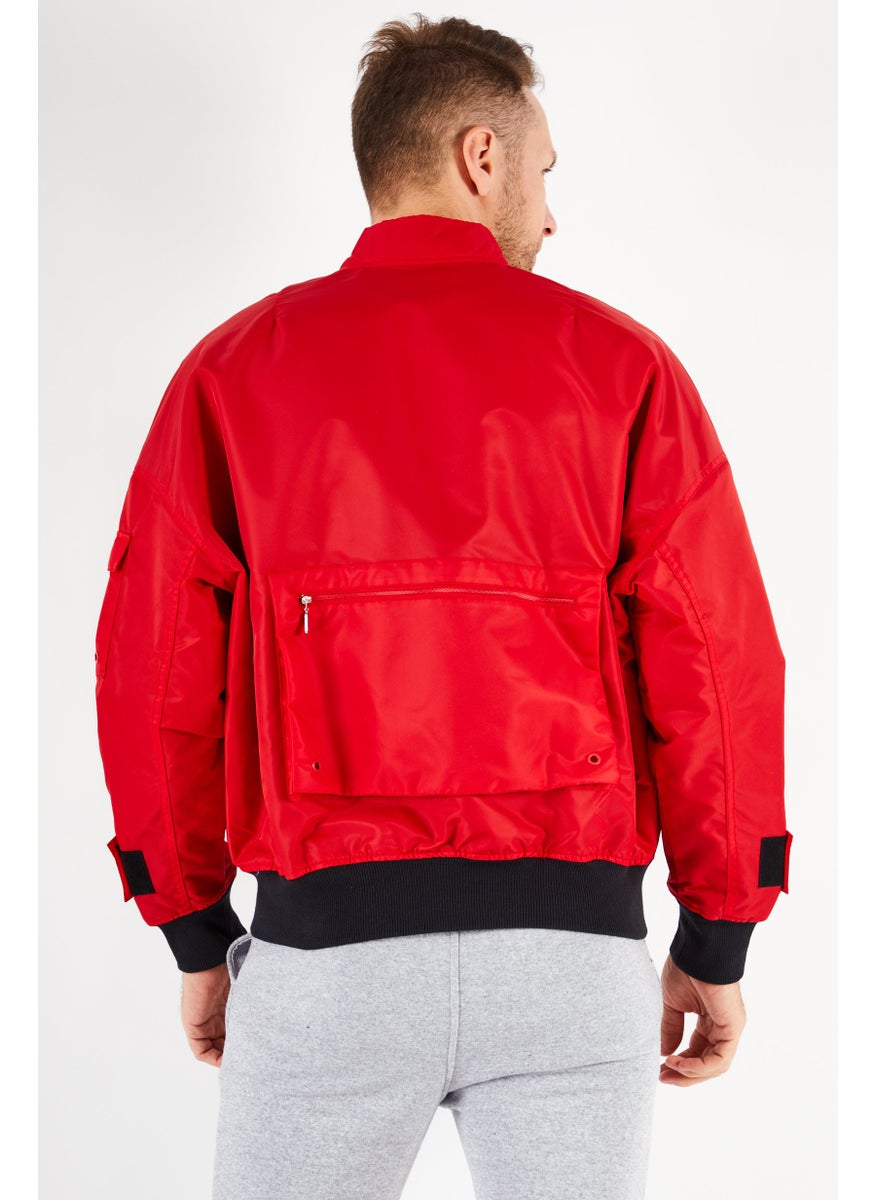 Men Sportswear Fit Brand Logo Bomber Jacket, Red