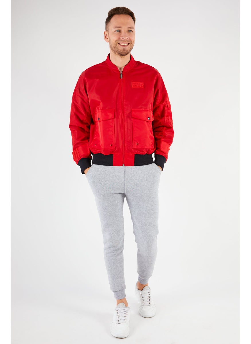 Men Sportswear Fit Brand Logo Bomber Jacket, Red