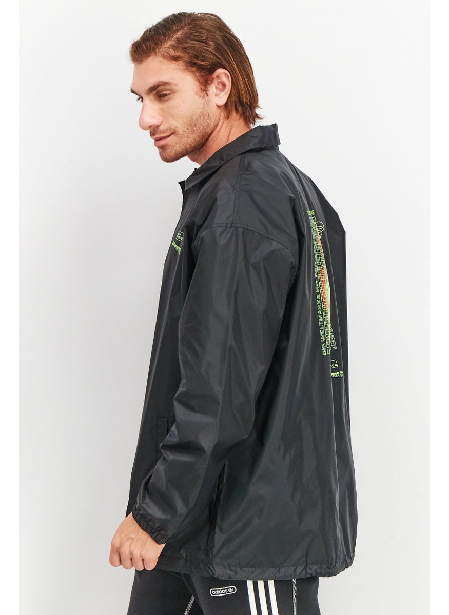 Men Sportswear Fit Long Sleeve Outdoor Jacket, Black/Lime