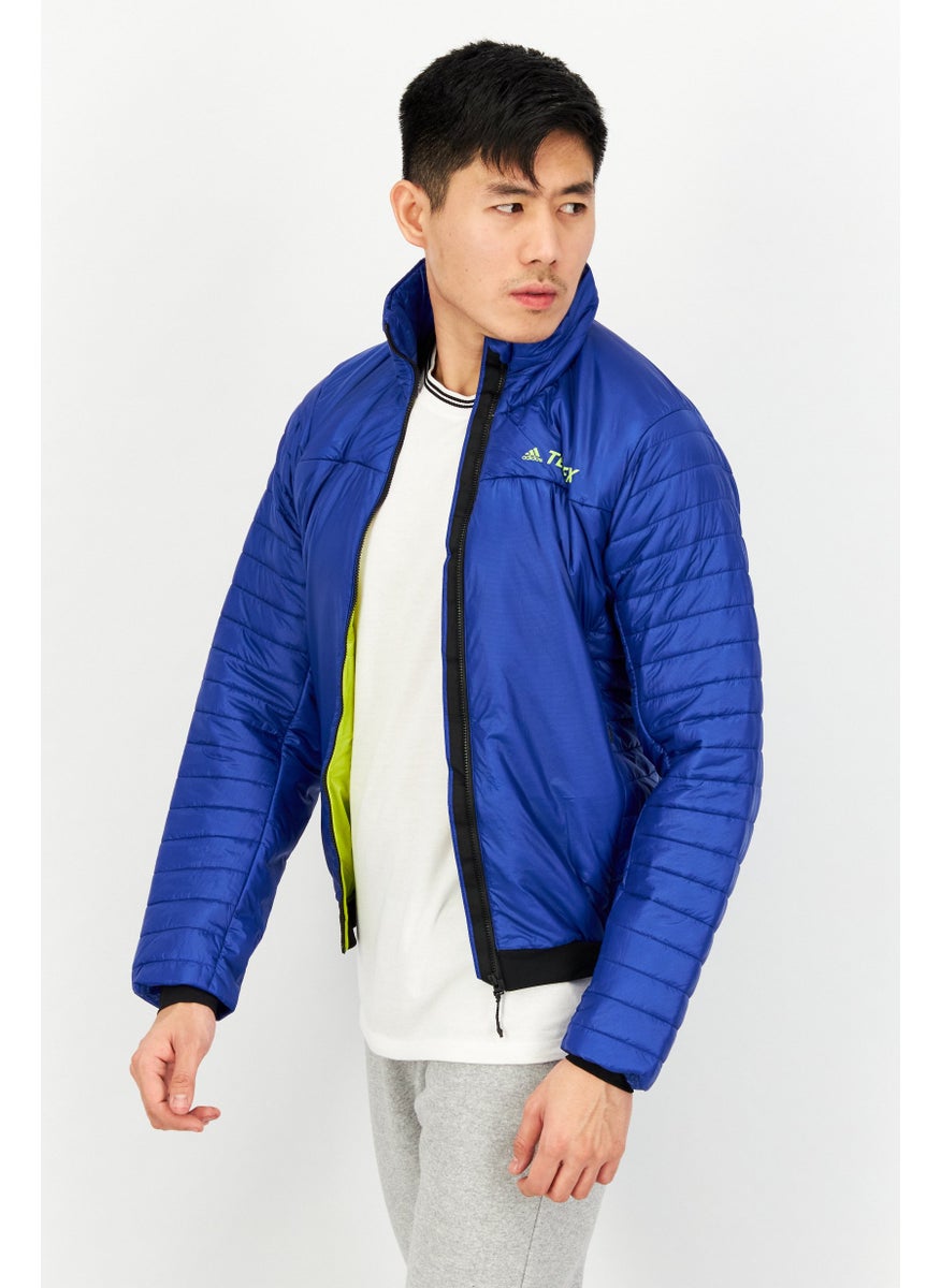 Men Sportswear Fit Brand Logo Long Sleeve Jacket, Blue