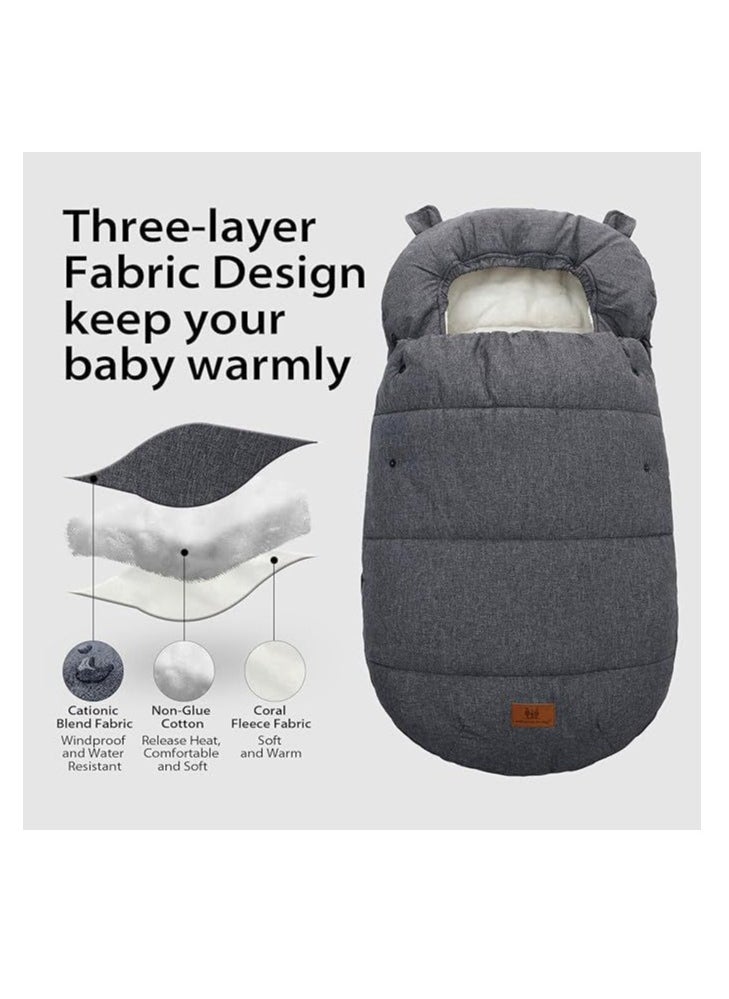 Universal Stroller Footmuff - Warm, Waterproof & Windproof Sleeping Bag With Sherpa Lining & Fleece Hood, Machine Washable For Winter Comfort