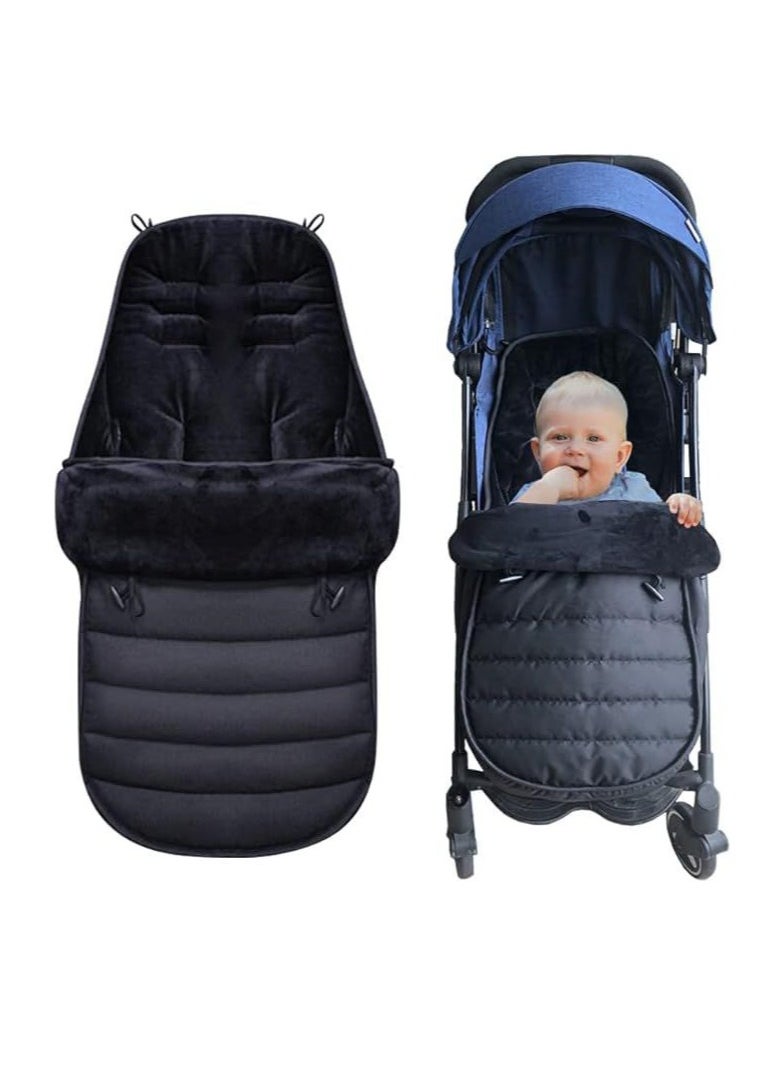 Universal Pushchair Pram Footmuffs, Baby Sleeping Bag, Winter Warm Cosy Toes for Pushchair, Pram, Stroller and Buggy, Thermo Fleece and Waterproof, Extra Long for Baby and Toddler (Black)