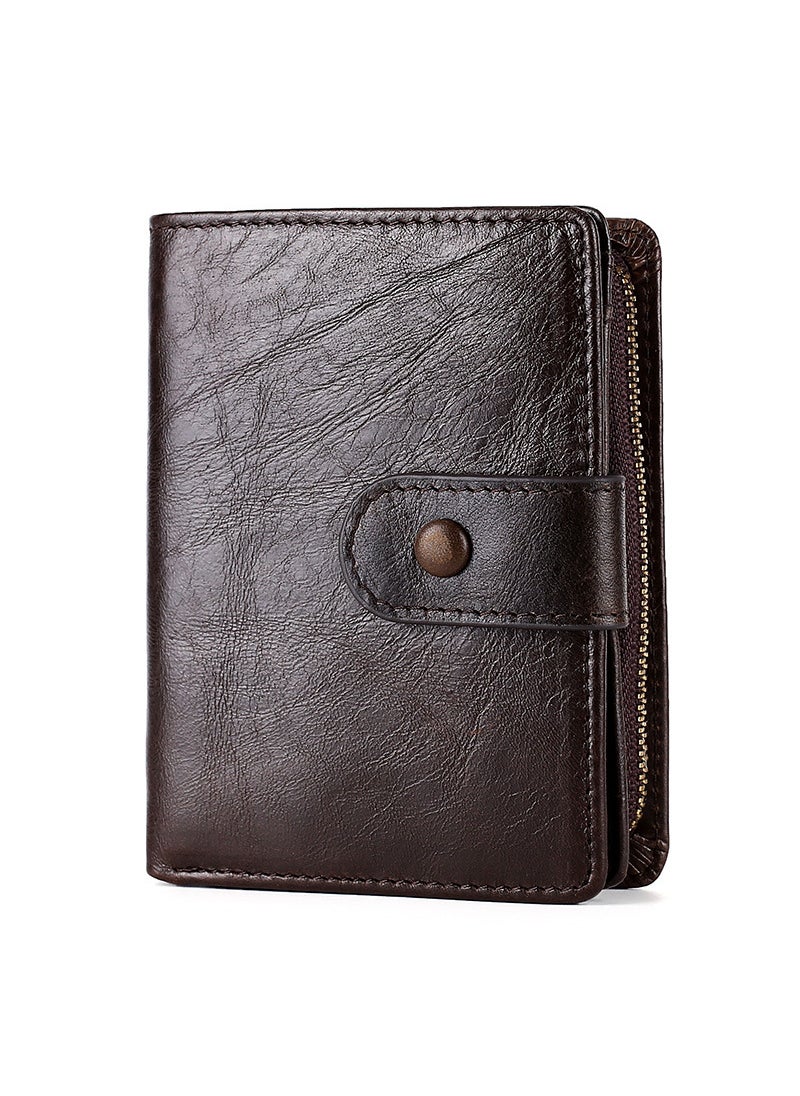 New Hot Genuine Leather Mens Wallet RFID Blocking Coffee [Crazy Horse Skin]]