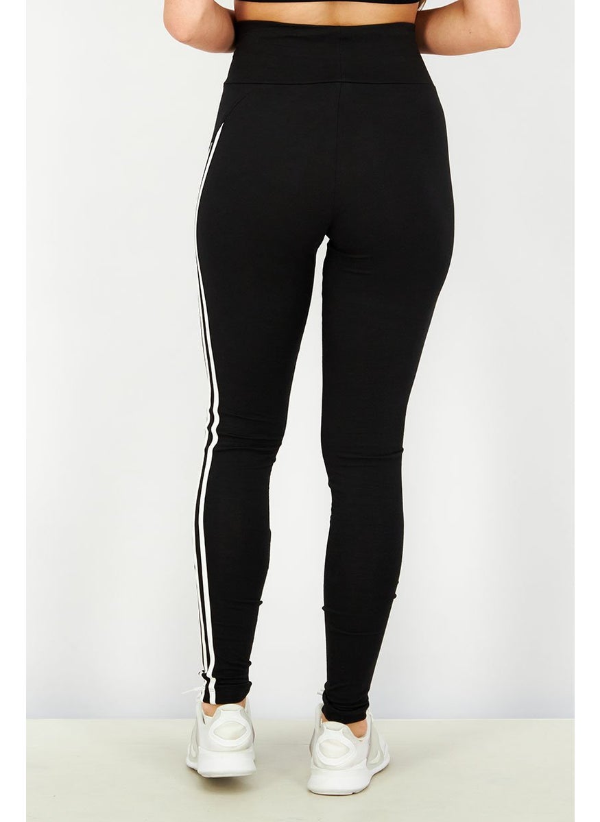 Women Sportswear Fit Three Stripe Ankle Length Leggings, Black