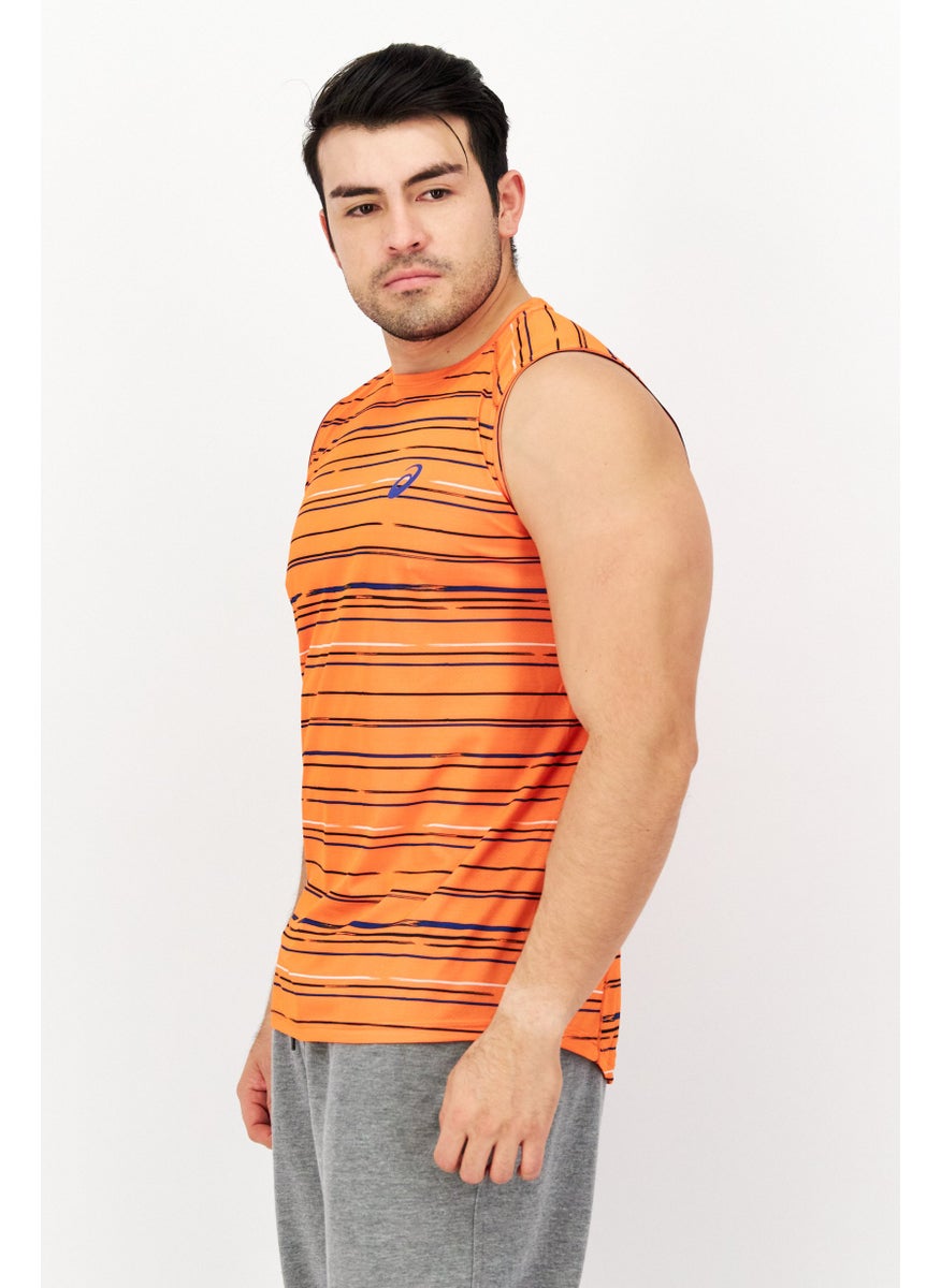 Men Sportswear Fit Sleeveless Running Vest, Orang Combo