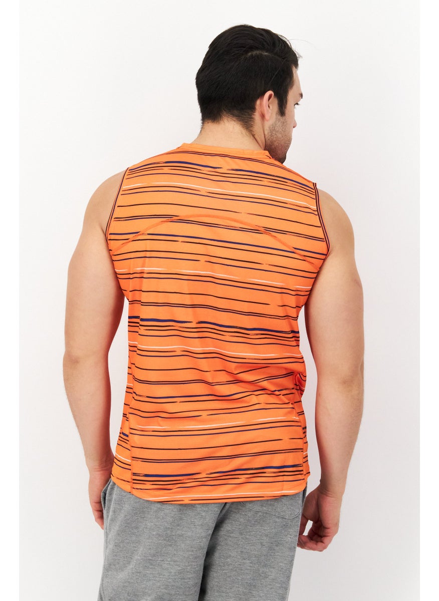 Men Sportswear Fit Sleeveless Running Vest, Orang Combo