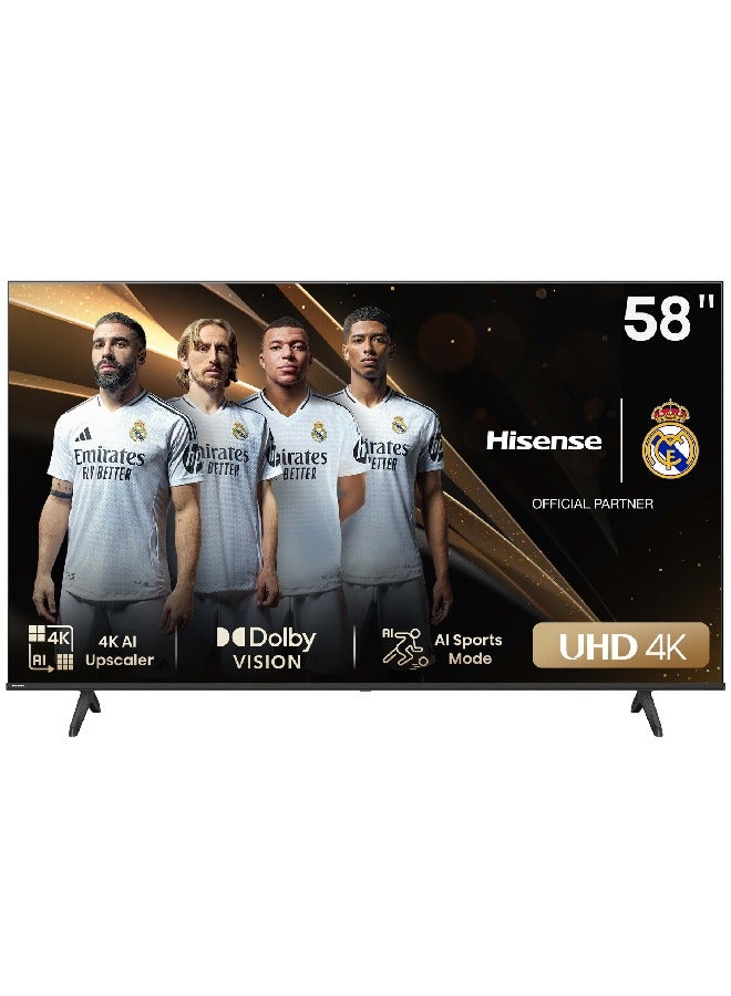 58 Inch 4K AI Upscale UHD Smart TV | 60Hz | Precision Colour | Dolby Vision | Game Mode PLUS | VIDAA Smart TV | Voice Control | 58A6N Black