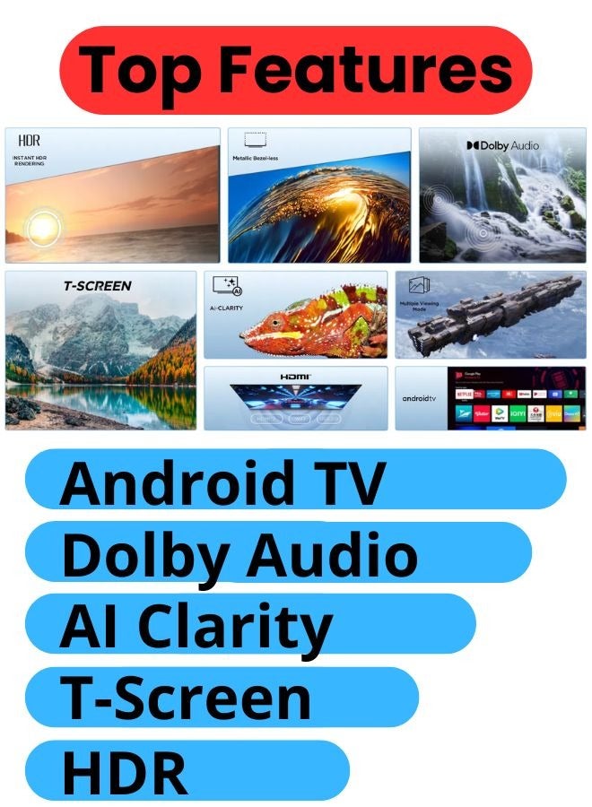32-Inch 4k Smart HD LCD TV with HDR10 Rendering, Bezel-Less Design, Dolby Audio, Android OS, AI-Clarity, Multiple Viewing Modes 2024 32S4500A Black