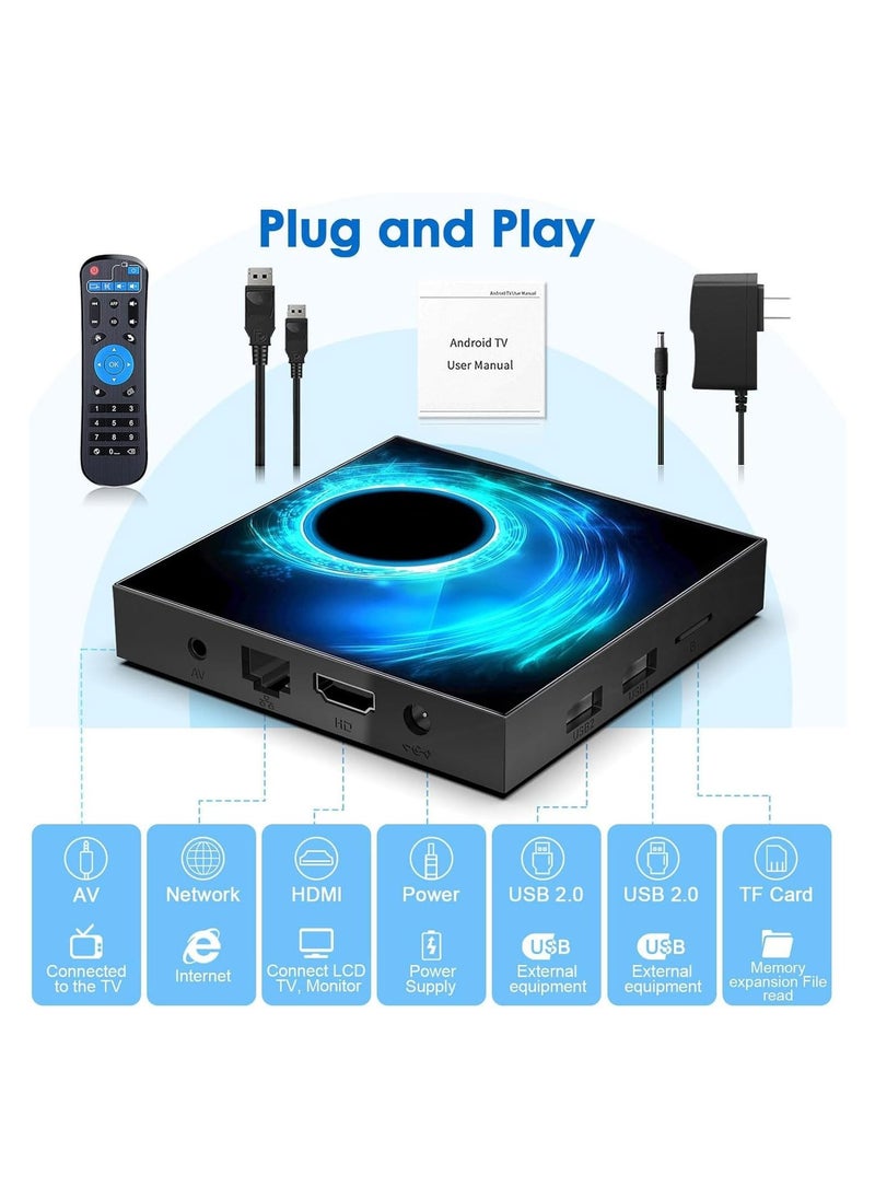 T95 Android TV Box, 8GB RAM 128GB ROM, 10.0 Android TV Box 6K 3D TV Box Android H616 Quad-Core Cortex-A53 CPU, Android Box 2.4G/5G Wi-Fi 100M LAN Ethernet Bluetooth Smart TV Box