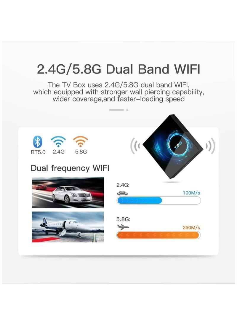 T95 Android TV Box, 8GB RAM 128GB ROM, 10.0 Android TV Box 6K 3D TV Box Android H616 Quad-Core Cortex-A53 CPU, Android Box 2.4G/5G Wi-Fi 100M LAN Ethernet Bluetooth Smart TV Box