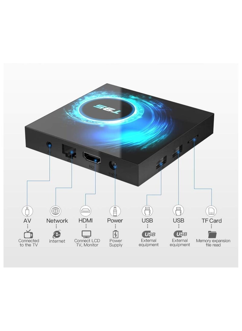 T95 Android TV Box, 8GB RAM 128GB ROM, 10.0 Android TV Box 6K 3D TV Box Android H616 Quad-Core Cortex-A53 CPU, Android Box 2.4G/5G Wi-Fi 100M LAN Ethernet Bluetooth Smart TV Box
