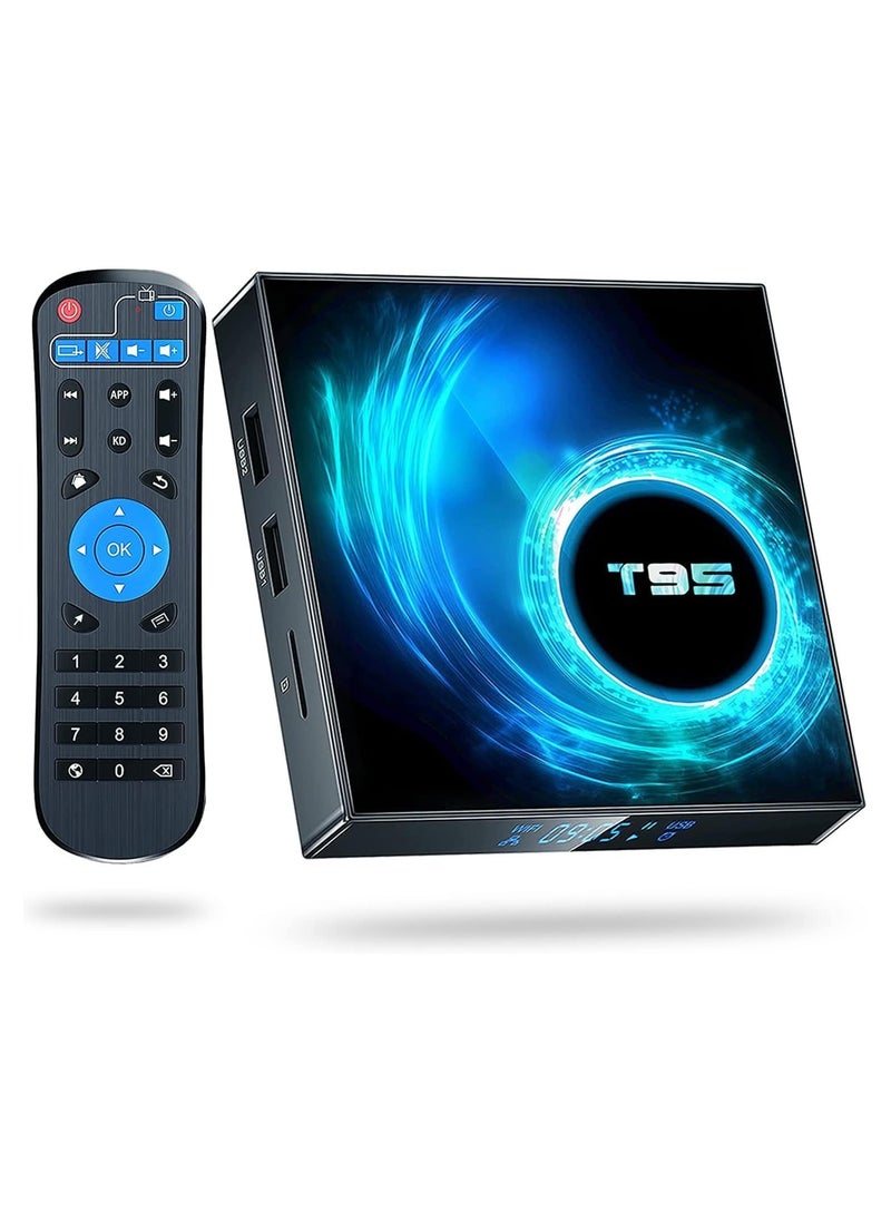 T95 Android TV Box, 8GB RAM 128GB ROM, 10.0 Android TV Box 6K 3D TV Box Android H616 Quad-Core Cortex-A53 CPU, Android Box 2.4G/5G Wi-Fi 100M LAN Ethernet Bluetooth Smart TV Box