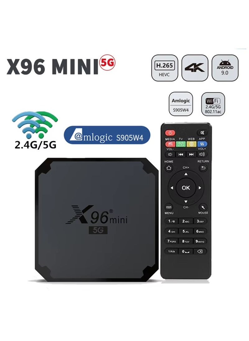 X96 Mini 5G Android TV Box, 2GB RAM + 16GB ROM, Android 9.0, Amlogic S905W4, Dual WiFi 2.4G/5G, 4K Media Player, H.265 10bit Smart TV Box X96 Mini 5G