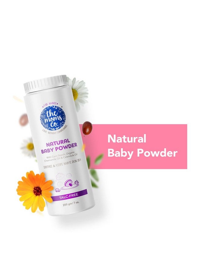 The Moms Co. Talc-Free Natural Baby Powder with Corn Starch | 100% Natural | Australia-Certified Toxin-Free | with Chamomile Oil, Calendula Oil and Organic Jojoba Oil - 200g