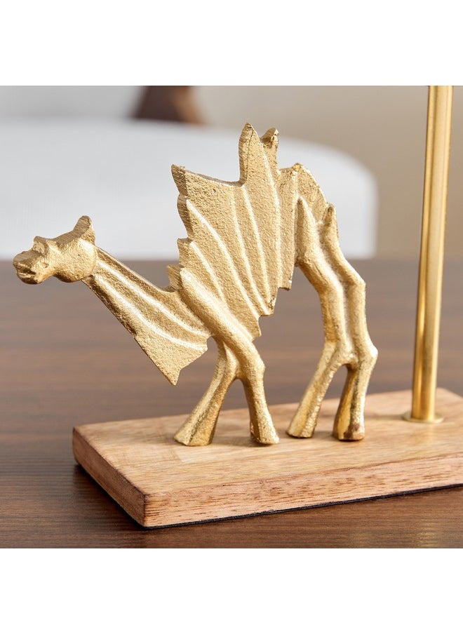 Rayon Aluminium Camel Taper Candleholder with Wooden Base 21 x 8 x 18.5 cm