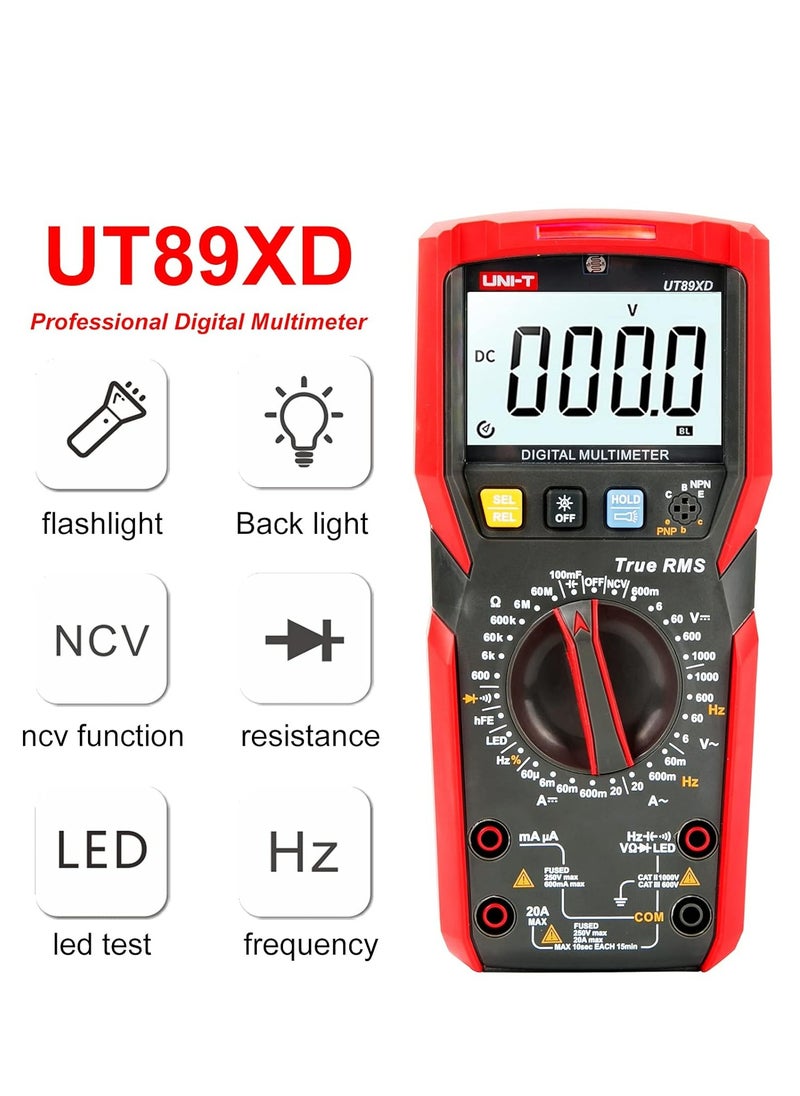 UNI-T UT89XD Digital Multimeter, True RMS Auto-Ranging Voltage, Current, Resistance Tester with NCV Function