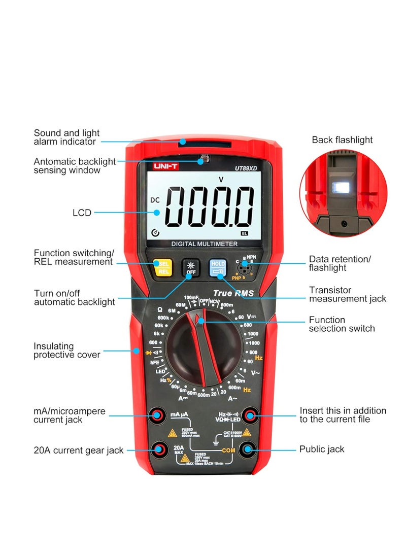 UNI-T UT89XD Digital Multimeter, True RMS Auto-Ranging Voltage, Current, Resistance Tester with NCV Function