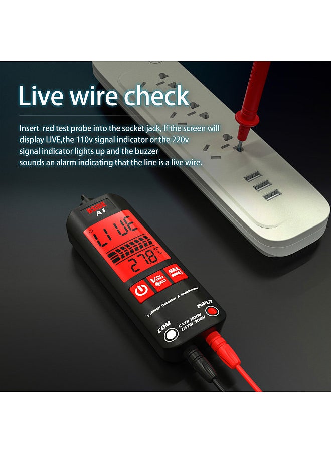 A1 Mini Multimeter LCD Digital Tester Voltage Detector 2000 Counts DC/AC Voltage Frequency Resistance NCV Continuity Live Wire Neutral Wire Check True RMS Meter