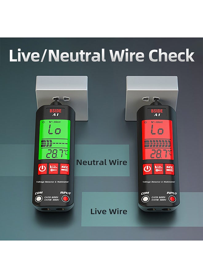 A1 Mini Multimeter LCD Digital Tester Voltage Detector 2000 Counts DC/AC Voltage Frequency Resistance NCV Continuity Live Wire Neutral Wire Check True RMS Meter