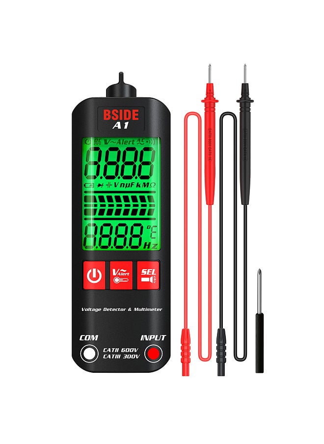 A1 Mini Multimeter LCD Digital Tester Voltage Detector 2000 Counts DC/AC Voltage Frequency Resistance NCV Continuity Live Wire Neutral Wire Check True RMS Meter