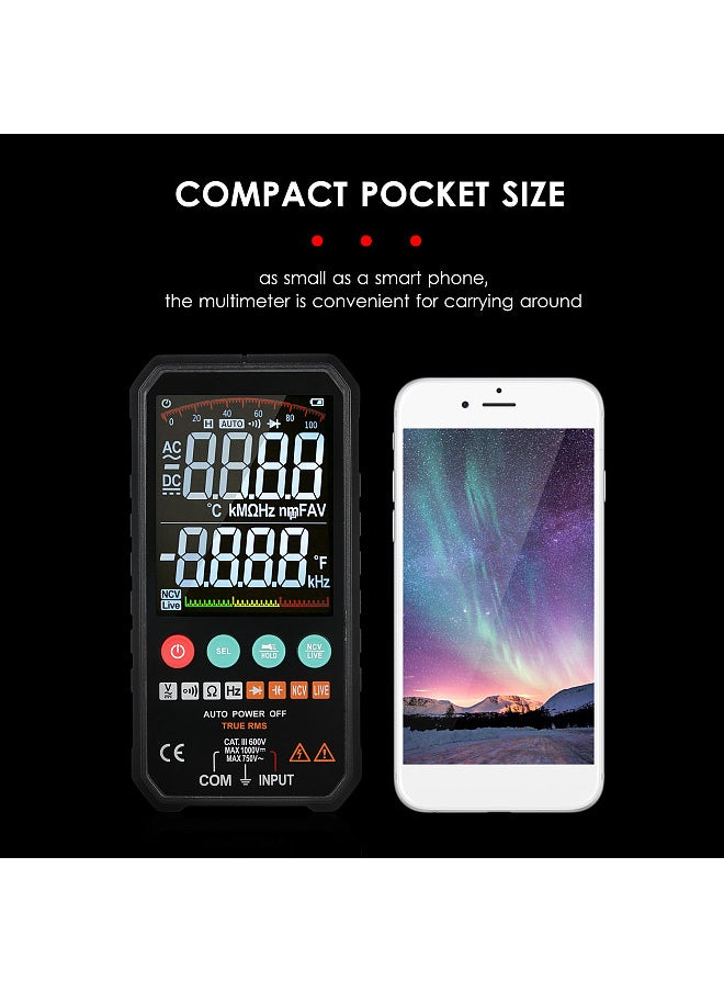 Super Slim Palm Size 3.3-inch LCD Digital Multimeter 6000 Counts True RMS Universal Meter High Accuracy Smart Measure AC/DC Voltage Resistance Capacitance Frequency Continuity Diode NCV Test