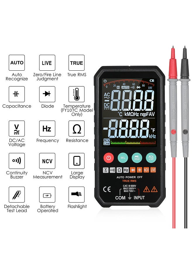 Super Slim Palm Size 3.3-inch LCD Digital Multimeter 6000 Counts True RMS Universal Meter High Accuracy Smart Measure AC/DC Voltage Resistance Capacitance Frequency Continuity Diode NCV Test