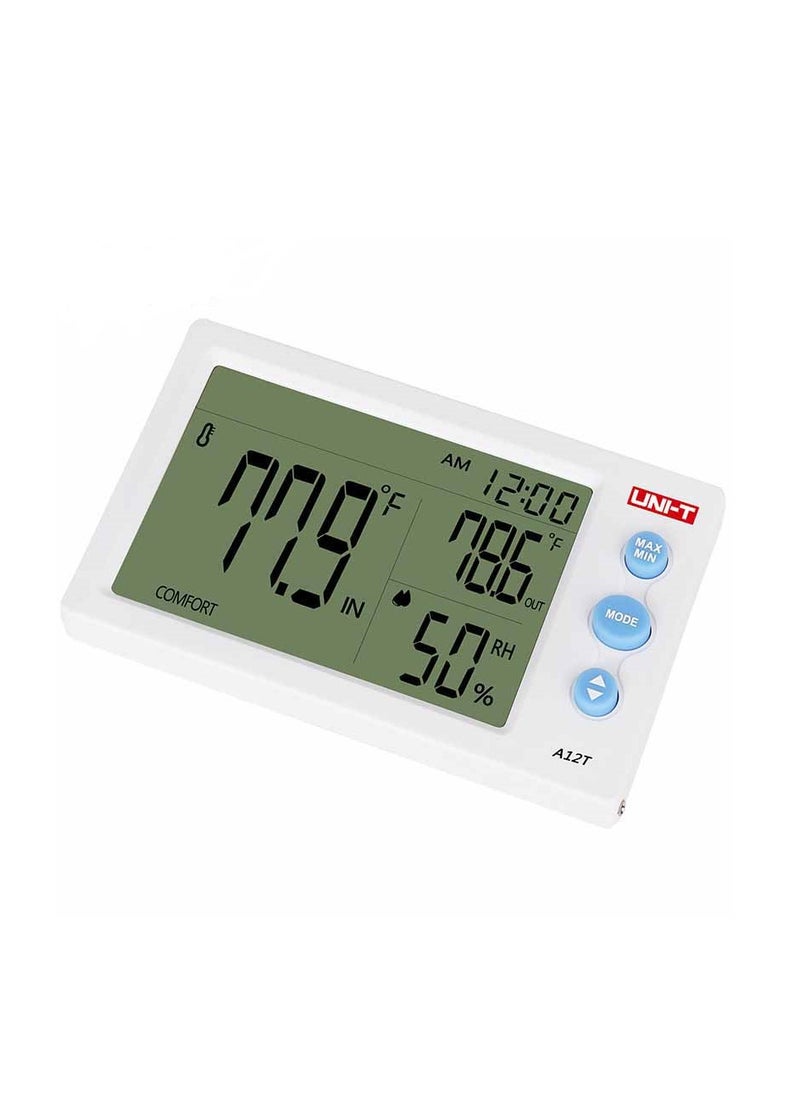 UNI-T A12T Digital Temperature and Humidity Meter, Compact Thermo-Hygrometer with Dual Display for Indoor Monitoring