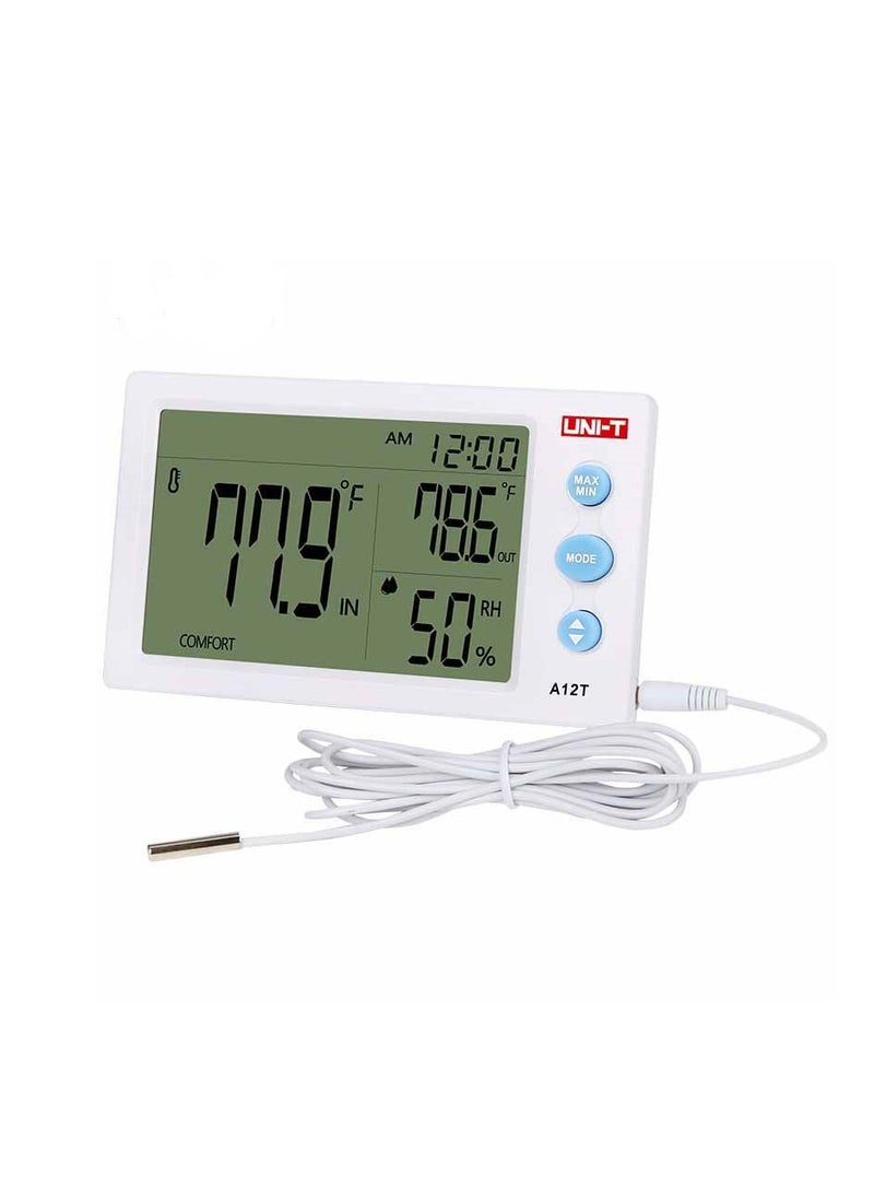 UNI-T A12T Digital Temperature and Humidity Meter, Compact Thermo-Hygrometer with Dual Display for Indoor Monitoring