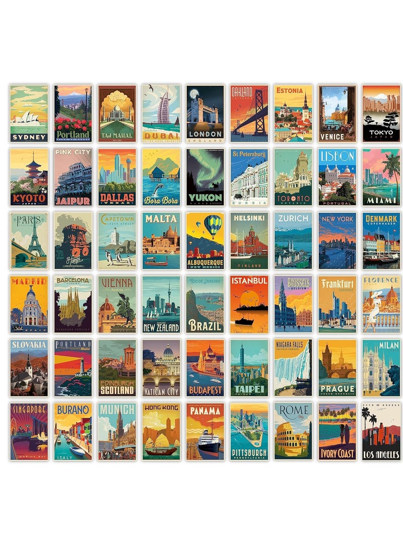 54 Pcs 4X6'' Size Wall Collage Kit Travel City Posters, Trendy Cities Travel Vintage Poster Set, Popular Cities Poster Glue Dots Included, 10.16 Cm