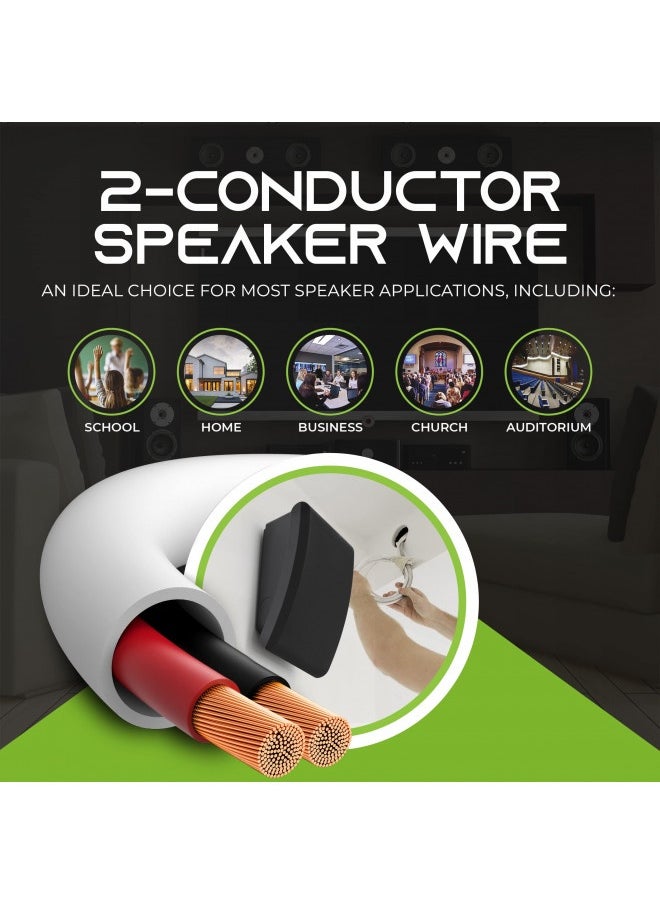 Gearit 14/2 Speaker Wire (500 Feet) 14Awg Gauge - In Wall Audio Speaker Wire Cable / Cl2 Rated / 2 Conductors - Ofc Oxygen-Free Copper, White 500Ft