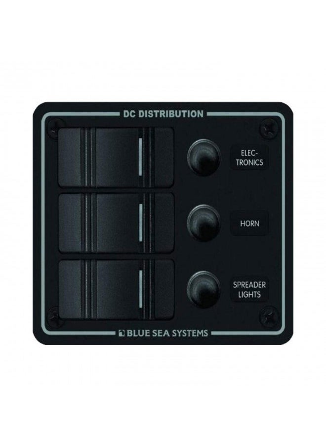 Blue Sea Systems 8374 Water Resistant Circuit Breaker Panel 3 Position, Black