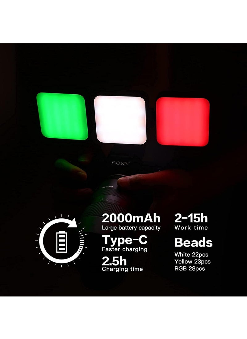 MINI RGB Video Light,6W 2000mAH Rechargeable CRI 95+ 2500K-9000K Camera Illumination 800lux /0.3m, Portable Photography Light. Magnetic Design, 20 Color Effects.