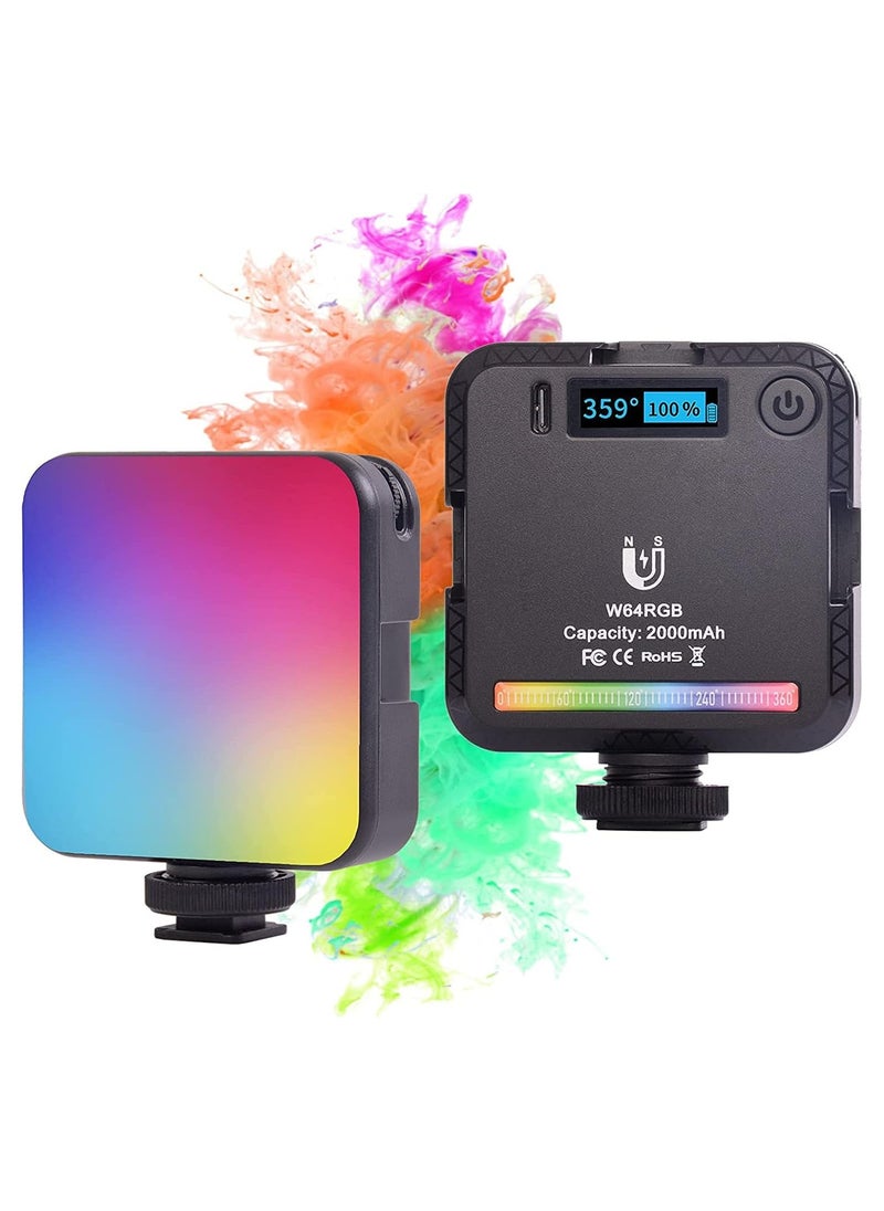 MINI RGB Video Light,6W 2000mAH Rechargeable CRI 95+ 2500K-9000K Camera Illumination 800lux /0.3m, Portable Photography Light. Magnetic Design, 20 Color Effects.