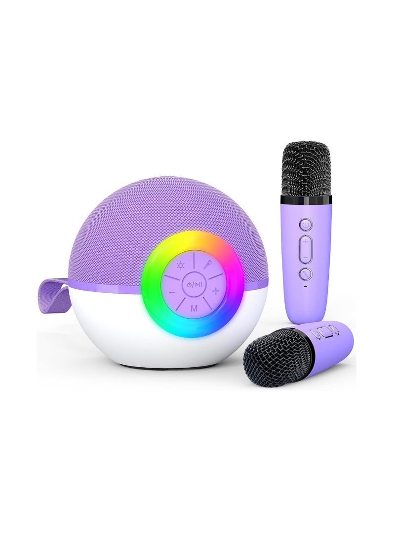 Karaoke Microphone Machine Toys for Kids and Adults, Mini Portable Bluetooth Speaker with 2 Wireless Mics,  Gifts for Boys and Girls Ages 3-12+Year(Purple)