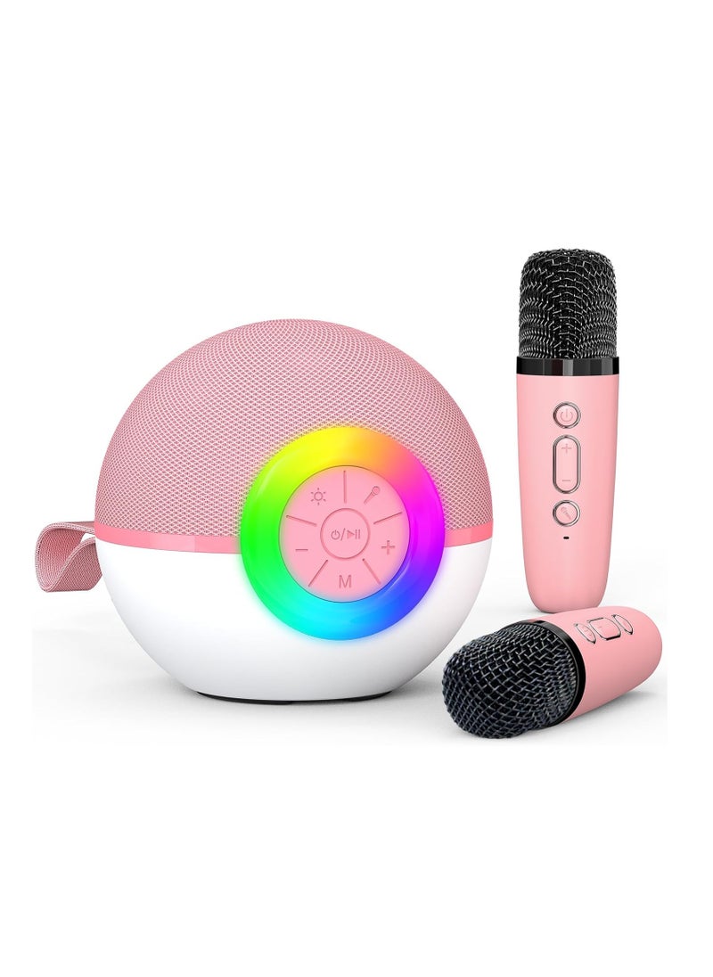 Karaoke Microphone Machine Toys for Kids and Adults, Mini Portable Bluetooth Speaker with 2 Wireless Mics,  Gifts for Boys and Girls Ages 3-12+Year(Pink)