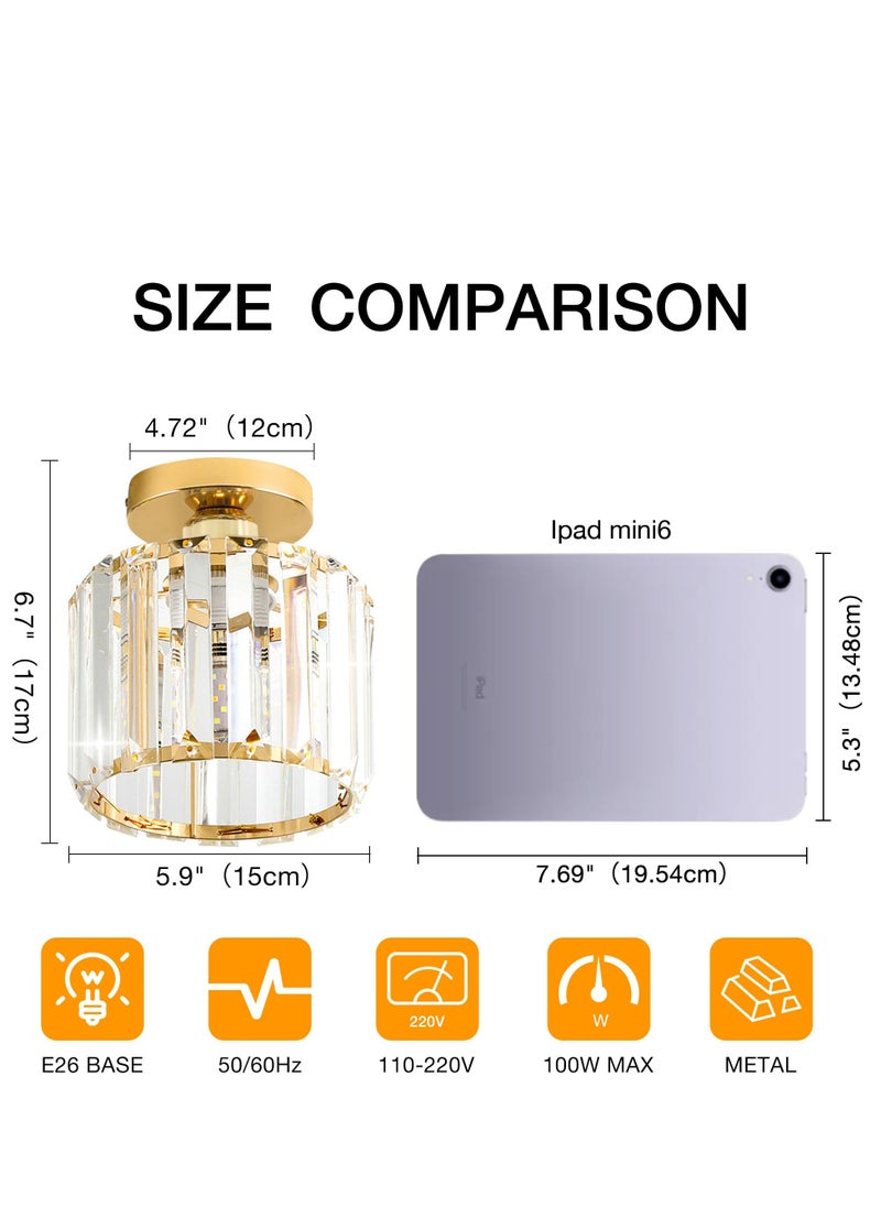 Crystal Light Fixtures, Small Modern Chandeliers Ceiling Lamps, Semi Flush Mount Crystal Ceiling Light Fixture for Bedroom, Entryway, Bathroom, Hallway, Kitchen
