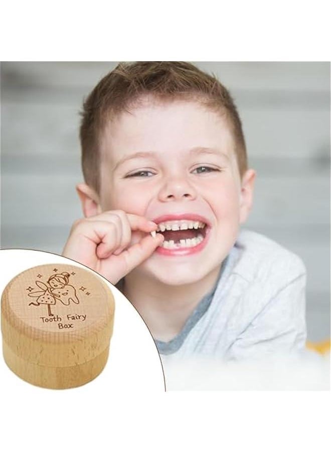 Wooden Tooth Fairy Box - Wooden Kids Keepsake Organizer | Cute Carved Wooden Box For Baby Teeth | Fairy Gifts, Tooth Saver For Baby Shower Birthday Gift, Teeth Container For Boy Or Girl