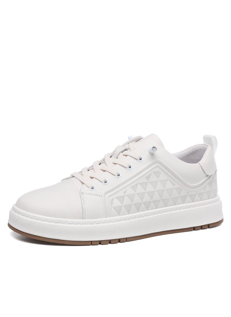 Trendy Genuine Leather Sneakers Mens Casual Slip-on 2024 White