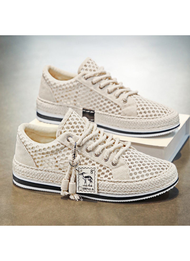 Breathable Mesh Fisherman Sneakers Casual Trendy Y-531 beige