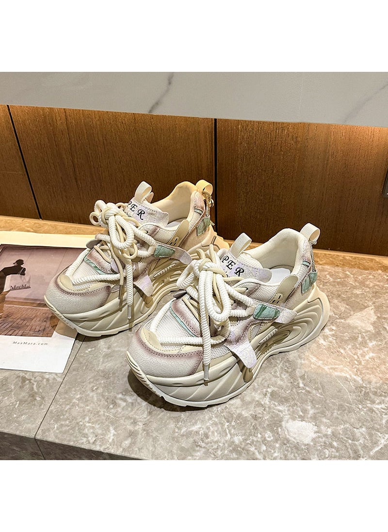 2024 Summer Breathable Platform Sneakers for Women Creamy-white