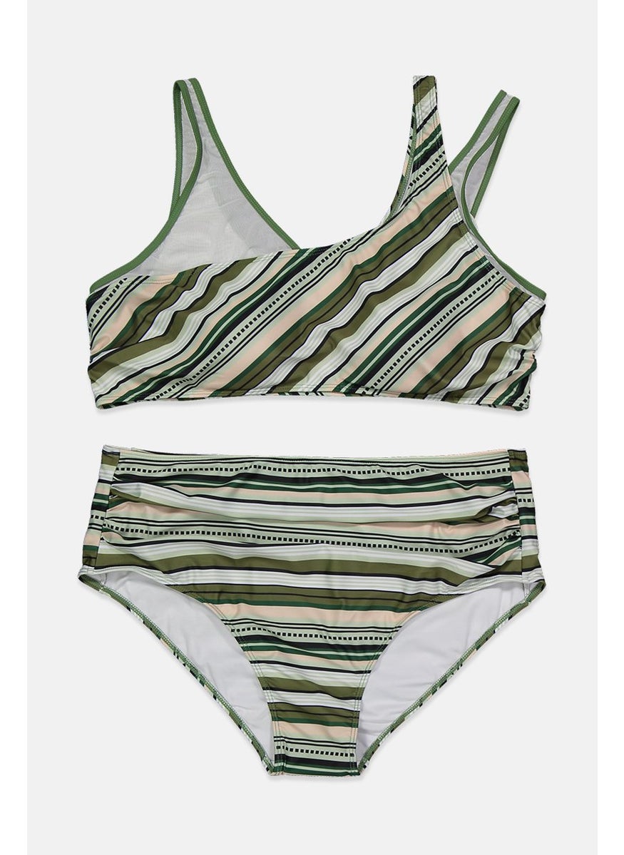 Women Plus Size 2 Pcs Padded Bikini Set, Nature Stripe