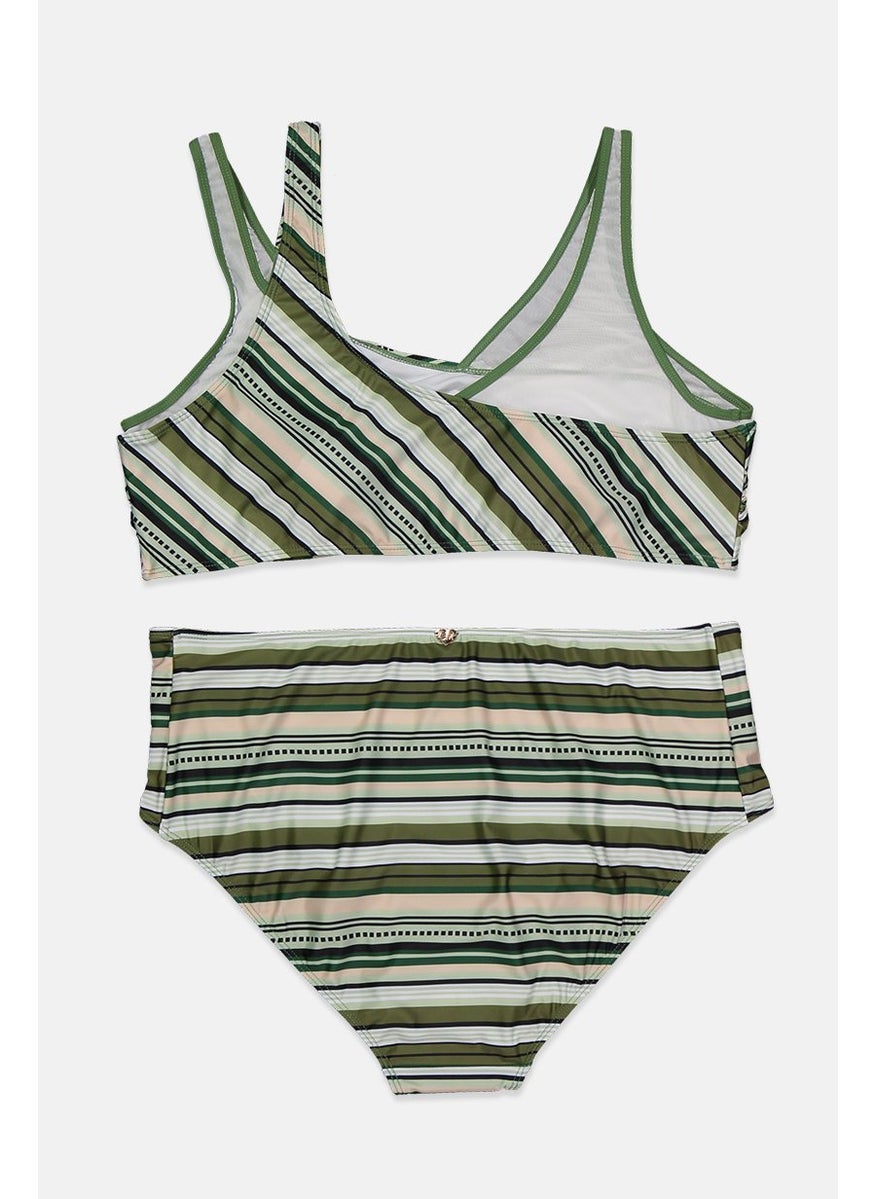 Women Plus Size 2 Pcs Padded Bikini Set, Nature Stripe