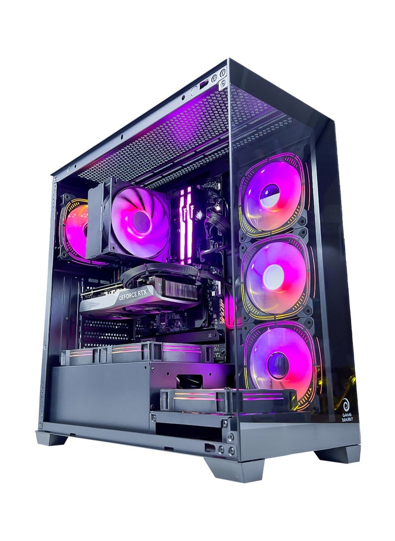 Dark HiFly ATX Computer Gaming PC Case - 270 degrees Panoramic design without barrier | 7 RGB fans with color controller | USB Type-C included | Supports 360mm radiator |Full coverage dust proof