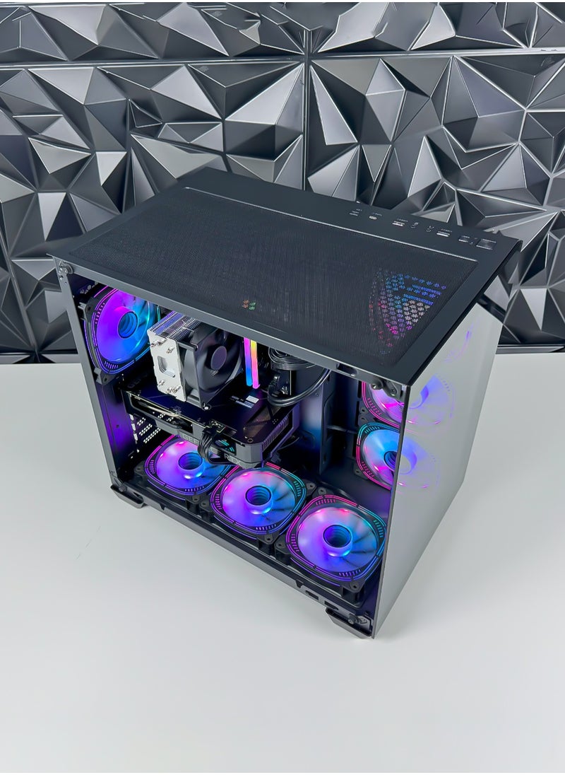 Dark Chiller ATX Computer Gaming PC Case - 180 degrees Full View Tempered Glass | 7 RGB Fans with Color Controller | 360mm Radiator Support | Mid Tower Computer Case | USB 3.0 Input/Output Port | 2 Magnet Dust Filter